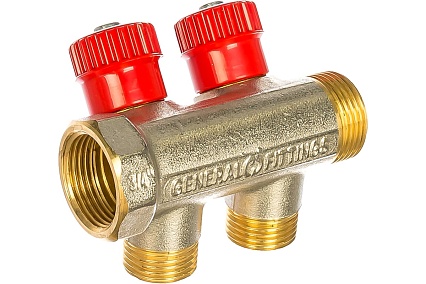 Коллектор с вентилями (вход 3/4"; выходы 1/2") для трубопровода GENERAL FITTINGS 51046-3/4-1/2-HT2