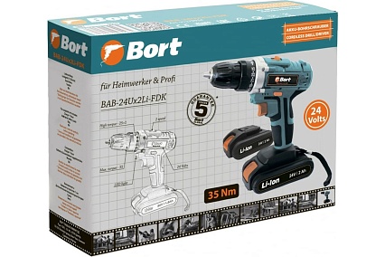 Аккумуляторная дрель-шуруповерт Bort BAB-24Ux2Li-FDK 91279934