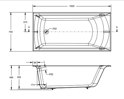 Чугунная ванна Jacob Delafon Biove 150x75 см E6D903-0 белая, с антискользящим покрытием