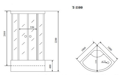 Душевая кабина Timo Standart T-6600 Black 100x100, четверть круга, черный