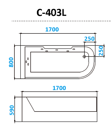 Акриловая ванна CeruttiSPA C-403L 170x80 левая