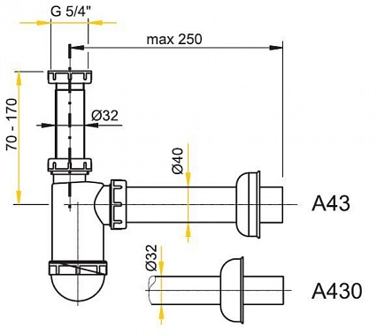 Сифон для раковины Alcaplast A430 выпуск 32