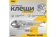 Зажимные клещи Deli с круглыми губками 180мм DL2001-7 рабочий ход 40 мм, регулировочный винт 98275