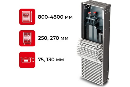Встраиваемый внутрипольный конвектор Techno Power Vent с решеткой KVZVh 270-130-1400 RH07000629