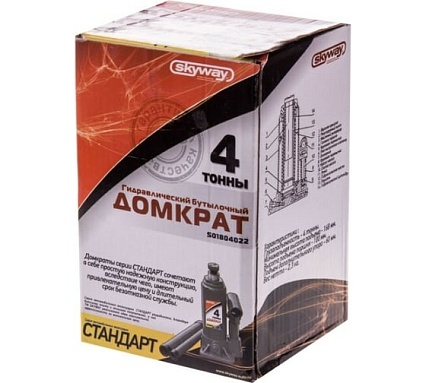 Гидравлический бутылочный домкрат Skyway STANDART 4т, h 158-308 мм S01804022
