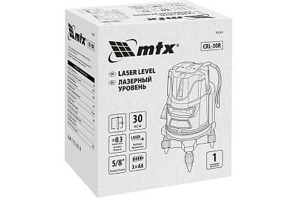 Лазерный уровень MTX crl-30r, 30 м, красный луч, батарейки, резьба 5/8" 35034