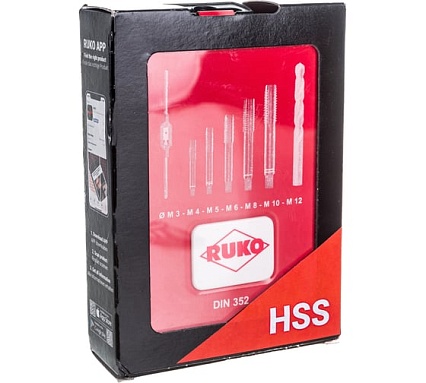 Набор машинно-ручных метчиков HSS M3-M12+вороток+сверла, 15шт RUKO 245004