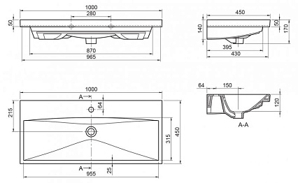 Раковина BelBagno BB-0324-100-LVB 100 см