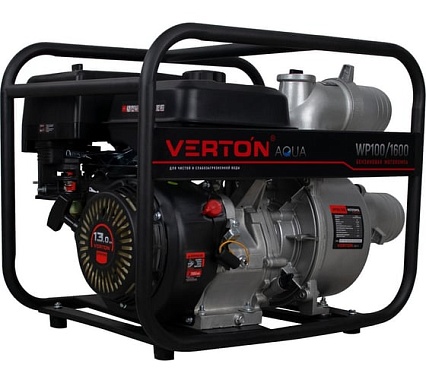 Мотопомпа Verton WP 100/1600 13л.с/389см3, 100мм/4", 1600л/мин, 96м3/ч,h8м/30, d8мм 01.17548.17555