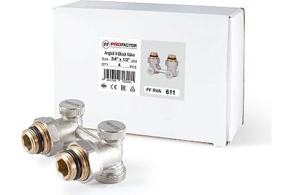 Узел нижнего подключения радиатора PROFACTOR угловой 1/2 х 3/4"ЕК PF RVA 611
