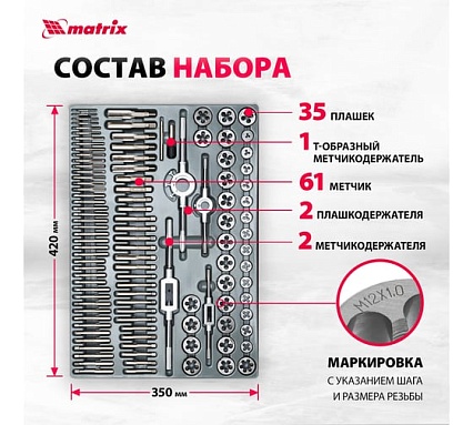 Набор метчиков и плашек Matrix М2-М18 110 шт 773110