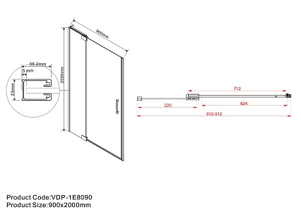 Душевая дверь Vincea Extra VDP-1E8090CLB 80/90x200 черный, прозрачное