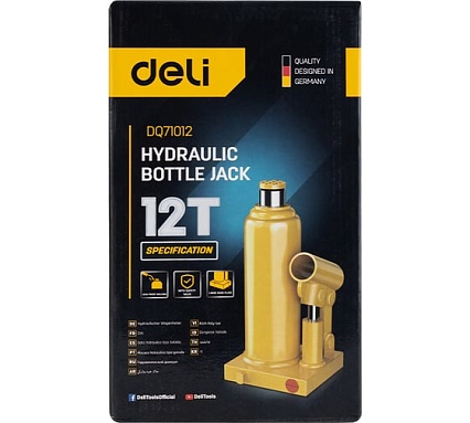 Домкрат бутылочный гидравлический 12т DQ71012 (высота подъема 235-470мм) Deli 130445