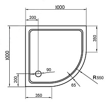 Поддон для душа Cezares Tray 100x100 четверть круга, стеклокомпозит