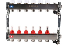 Коллектор из нержавеющей стали Rommer с расходомерами, с клапаном вып. воздуха и сливом, 6 выходов Rms-1201-000006 RG0091LAMS78FK