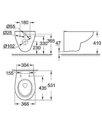 Подвесной унитаз Grohe Bau Ceramic 39427000 безободковый