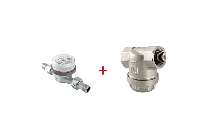 Комплект Valtec _2 VI7 Водосчетчик унив., квартирный, до +90 С, 1,5м3, 1/2", 110 мм VLF-15U + Фильтр универсальный вн.-вн. 1/2 VT.386.N.04 VT.VI7.K2.VLF.386
