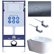 Подвесной унитаз SET Aquatek Поларис-01-035 4в1, кнопка оружейная сталь матовый