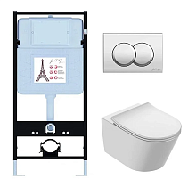 Подвесной унитаз Jacob Delafon Bastille EDAB103-CP комплект 4в1, клавиша хром