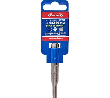 Бур по бетону Tsunami PROFESSIONAL Cross 6х210/160 мм, SDS-plus T10610300006210