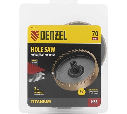 Коронка HSS с нитридтитановым покрытием по металлу 70 мм Denzel 724123