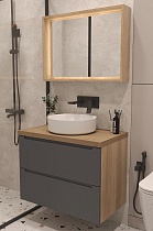 Мебель для ванной ЗОВ Дион 80 см со столешницей, графит матовый/дуб