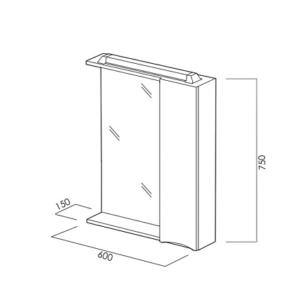 Зеркальный шкаф BelBagno MARINO-SPC-600/750-1A-BL-P-R 60 см, правосторонний, Bianco Lucido