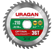 Диск пильный по дереву Uragan Optima (210х32/30 мм; 36Т) 36801-210-32-36_z01