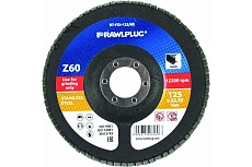 Круг лепестковый шлифовальный по нержавеющей стали 125x22.2 мм, Z60, цирконий RAWLPLUG RT-FDI-125/60