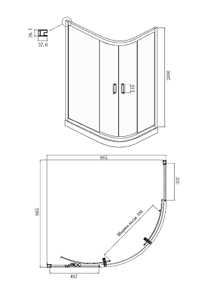 Душевой уголок Ambassador Kingston 100x90 14011207 прозрачный, черный