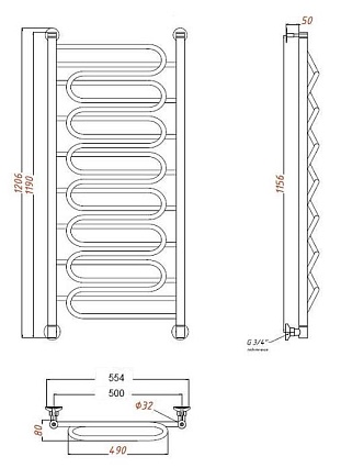 Полотенцесушитель водяной Aquanet Paolo(2) 50x120 см двойной