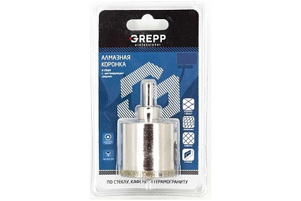 Коронка алмазная для стекла в сборе с центрирующим сверлом 25 мм GREPP 403-0025