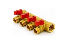 Коллектор Tiemme НВ 3/4', 4х1/2'х16 Н 36 мм, с кранами 1820016/1824G160404