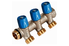 Коллектор Henco VBS с синими вентилями, 3/4"НР под евроконус, 3/4" - 3xEK VBS050503-BL