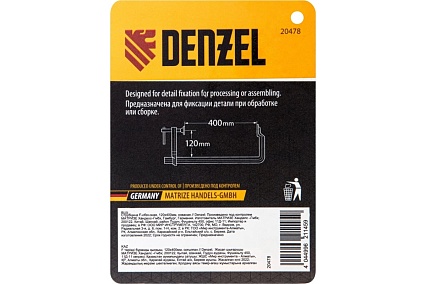 F-образная струбцина Denzel 120x400мм, кованая 20478