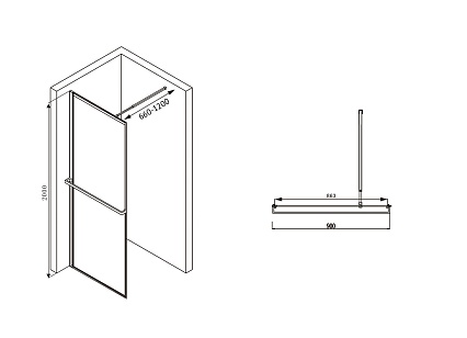 Душевая перегородка Abber Immer Offen 90x200 AG60090B черный