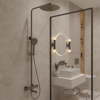 Душевая стойка Oliveeka Y-Line OL-739902-BGM с термостатом, оружейный металл