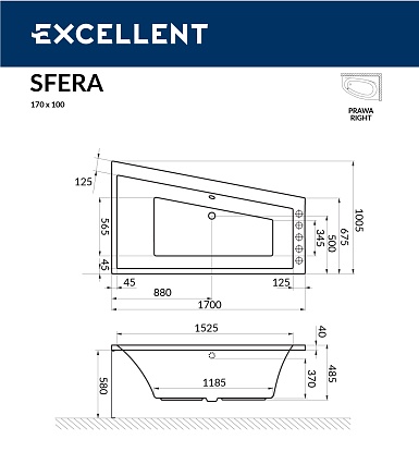 Акриловая ванна Excellent Sfera 170x100 L/R