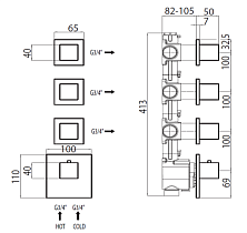 Скрытая часть смесителя Bossini Oki/Cube Z030202000 термостат, на 3 выхода
