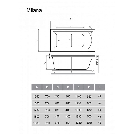 Акриловая ванна Vayer Milana 180x75 см