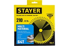 Пильный диск по алюминию Stayer Multi Material 210x32/30 мм, 64Т, супер чистый рез 3685-210-32-64