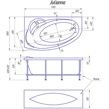 Акриловая ванна Marka One Julianna 170x100 L