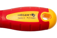 Изолированная крестовая отвертка Hoegert Technik PZ1, 80 мм, 1000 V, сталь S2 HT1S941