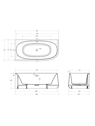 Акриловая ванна Cezares Lux CZR-LUX-CORNER-165-80-58-L 165x80 см белый, L