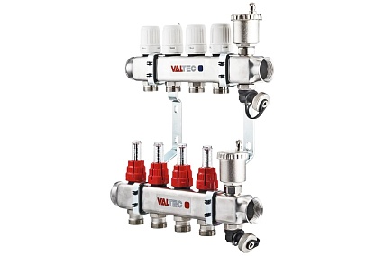 Коллекторная группа Valtec 1x10 выходов евроконус 3/4" нержавеющая сталь со встроенными расходомерами в сборе VTc.586.EMNX.0610