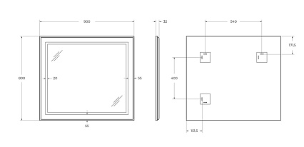 Зеркало BelBagno SPC-KRAFT-900-800-SENS-NERO 90x80 см сенсорный выключатель, черный