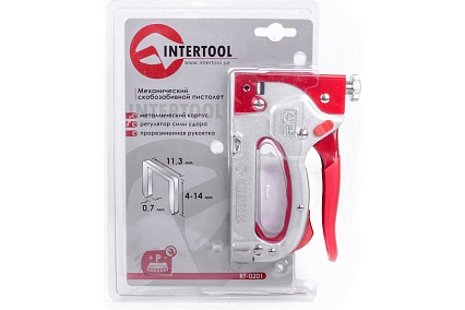 Механический скобозабивной пистолет под скобу Intertool 11.3х0.7х4-14мм RT-0201