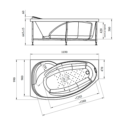 Акриловая ванна Ваннеса София 169х99 L/R