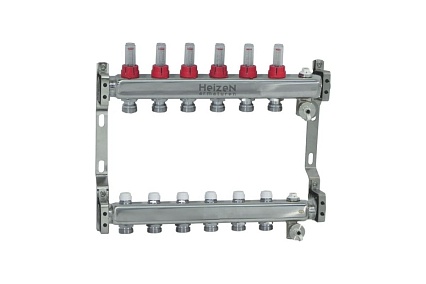 Коллекторная группа 1 Heizen нержавеющая сталь, 6 выходов на 3/4, IVR 802 180222506
