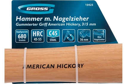 Молоток-гвоздодер Gross 680 г, угол 75, магнит, обрезиненная рукоятка american hickory 10425